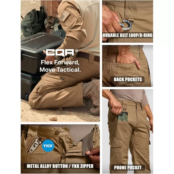 CQR Mens Flex Ripstop Tactical Pants Water Resistant Stretch Cargo Pants Lightweight EDC Hiking Work PantsDura Flex Mag Pocket Coyote