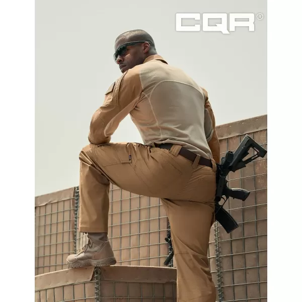 CQR Mens Flex Ripstop Tactical Pants Water Resistant Stretch Cargo Pants Lightweight EDC Hiking Work PantsDura Flex Mag Pocket Coyote