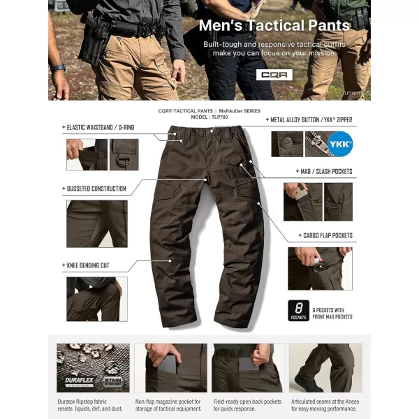 CQR Mens Flex Ripstop Tactical Pants Water Resistant Stretch Cargo Pants Lightweight EDC Hiking Work PantsDura Flex Mag Pocket Dark Brown