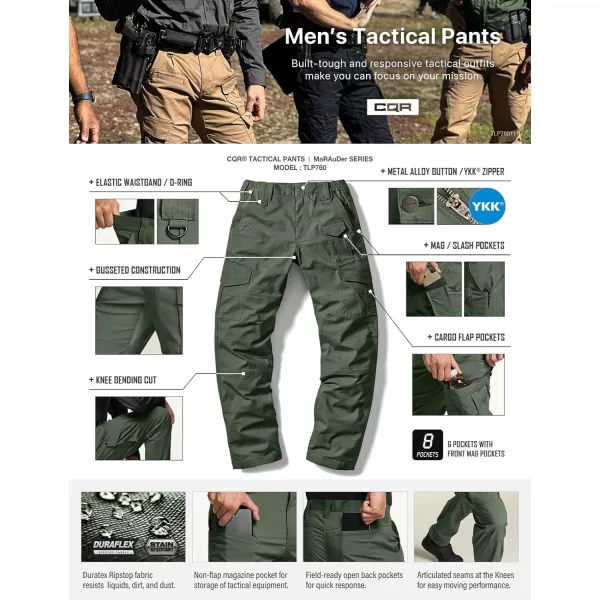 CQR Mens Flex Ripstop Tactical Pants Water Resistant Stretch Cargo Pants Lightweight EDC Hiking Work PantsDura Flex Mag Pocket Olive Green