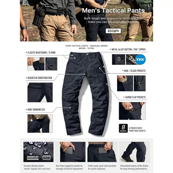 CQR Mens Flex Ripstop Tactical Pants Water Resistant Stretch Cargo Pants Lightweight EDC Hiking Work PantsDura Flex Mag Pocket Operator Navy