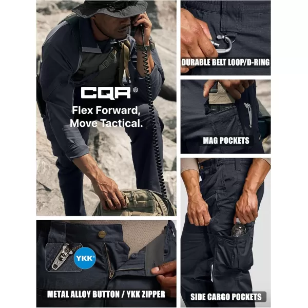 CQR Mens Flex Ripstop Tactical Pants Water Resistant Stretch Cargo Pants Lightweight EDC Hiking Work PantsDura Flex Mag Pocket Operator Navy