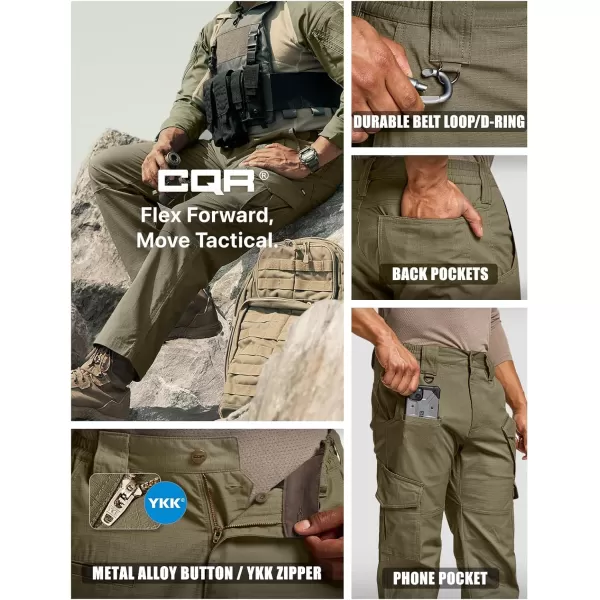 CQR Mens Flex Ripstop Tactical Pants Water Resistant Stretch Cargo Pants Lightweight EDC Hiking Work PantsDura Flex Mag Pocket Soil Green