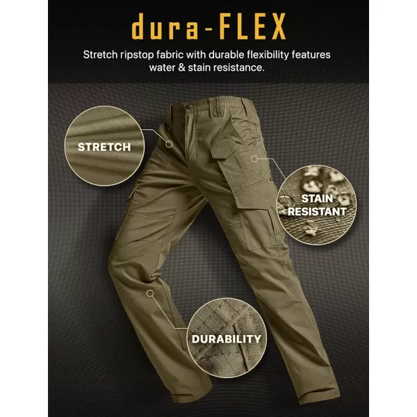 CQR Mens Flex Ripstop Tactical Pants Water Resistant Stretch Cargo Pants Lightweight EDC Hiking Work PantsDura Flex Mag Pocket Soil Green