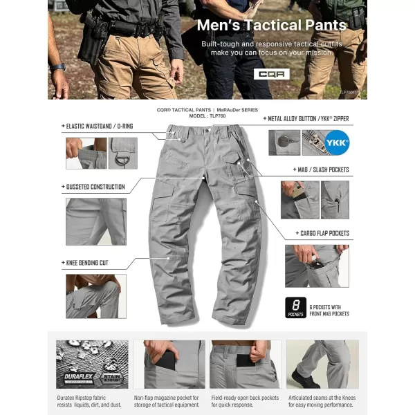 CQR Mens Flex Ripstop Tactical Pants Water Resistant Stretch Cargo Pants Lightweight EDC Hiking Work PantsDura Flex Mag Pocket Stone