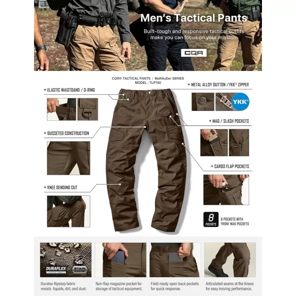 CQR Mens Flex Ripstop Tactical Pants Water Resistant Stretch Cargo Pants Lightweight EDC Hiking Work PantsDura Flex Mag Pocket Tundra