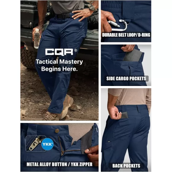 CQR Mens Flex Ripstop Tactical Pants Water Resistant Stretch Cargo Pants Lightweight EDC Hiking Work PantsDura Flex Midnight Blue