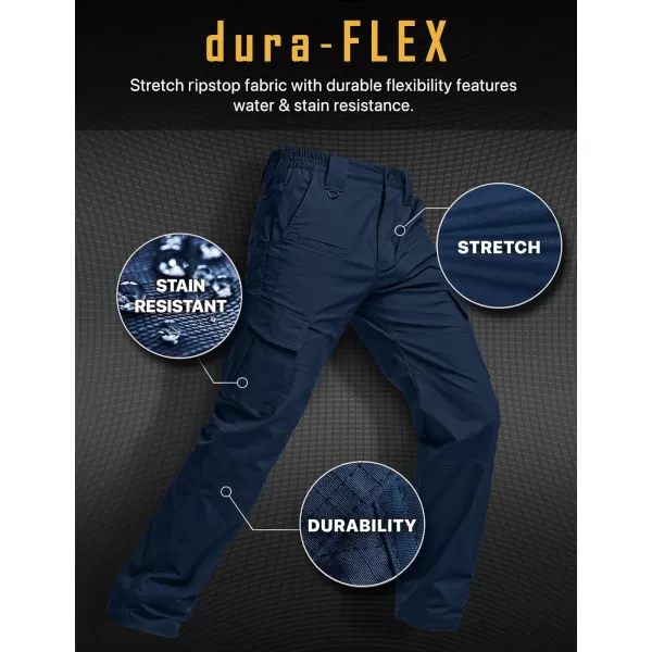 CQR Mens Flex Ripstop Tactical Pants Water Resistant Stretch Cargo Pants Lightweight EDC Hiking Work PantsDura Flex Midnight Blue