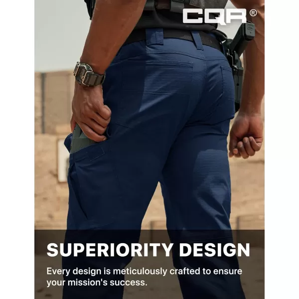 CQR Mens Flex Ripstop Tactical Pants Water Resistant Stretch Cargo Pants Lightweight EDC Hiking Work PantsDura Flex Midnight Blue