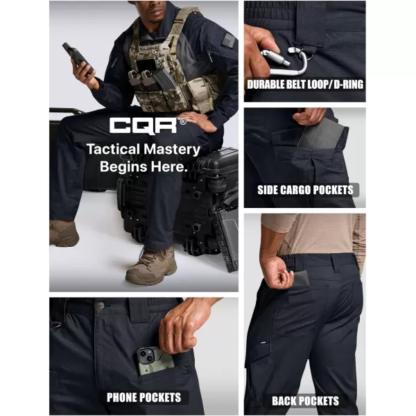 CQR Mens Flex Ripstop Tactical Pants Water Resistant Stretch Cargo Pants Lightweight EDC Hiking Work PantsDura Flex Operator Navy