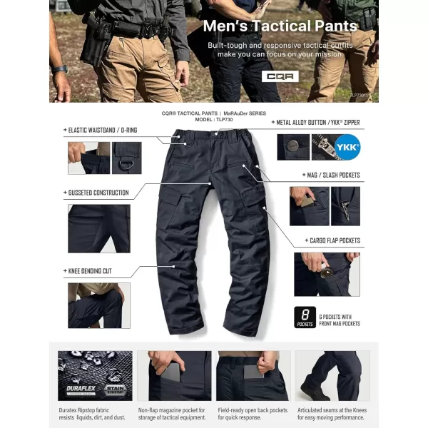 CQR Mens Flex Ripstop Tactical Pants Water Resistant Stretch Cargo Pants Lightweight EDC Hiking Work PantsDura Flex Operator Navy