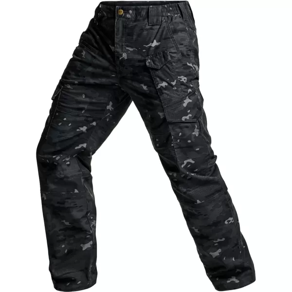 CQR Mens Flex Ripstop Tactical Pants Water Resistant Stretch Cargo Pants Lightweight EDC Hiking Work PantsPrint Dura Flex Mag Pocket Utility Camo Black