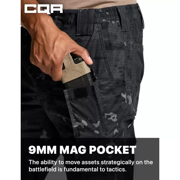 CQR Mens Flex Ripstop Tactical Pants Water Resistant Stretch Cargo Pants Lightweight EDC Hiking Work PantsPrint Dura Flex Mag Pocket Utility Camo Black