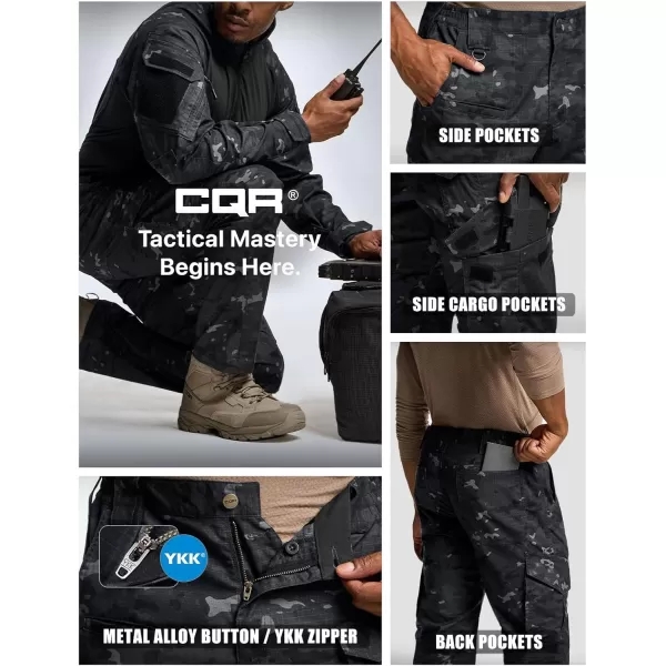 CQR Mens Flex Ripstop Tactical Pants Water Resistant Stretch Cargo Pants Lightweight EDC Hiking Work PantsPrint Dura Flex Mag Pocket Utility Camo Black