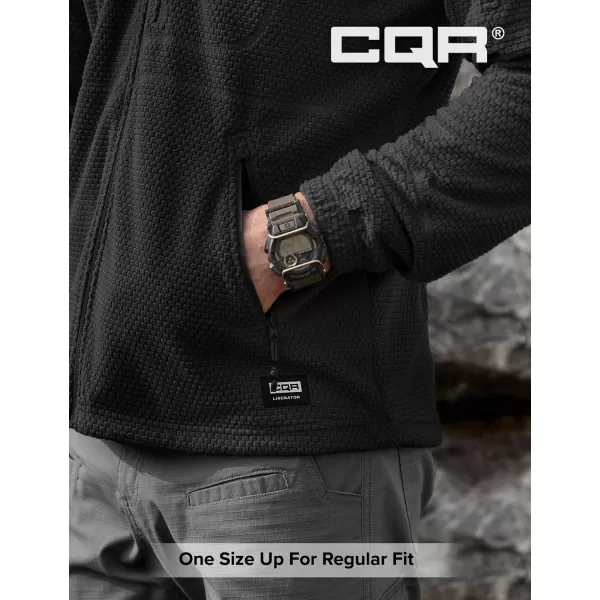 CQR Mens FullZip Tactical Jacket Soft Warm Military Winter Fleece Jackets Outdoor Windproof Coats with Zipper PocketsGrid Fleece Black