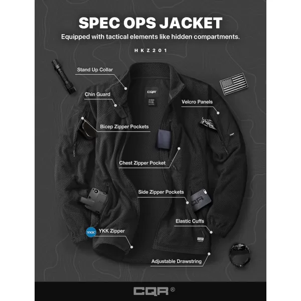 CQR Mens FullZip Tactical Jacket Soft Warm Military Winter Fleece Jackets Outdoor Windproof Coats with Zipper PocketsGrid Fleece Black