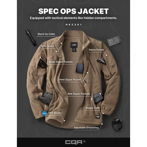 CQR Mens FullZip Tactical Jacket Soft Warm Military Winter Fleece Jackets Outdoor Windproof Coats with Zipper PocketsGrid Fleece Coyote