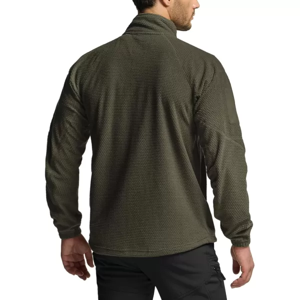 CQR Mens FullZip Tactical Jacket Soft Warm Military Winter Fleece Jackets Outdoor Windproof Coats with Zipper PocketsGrid Fleece Olive Green