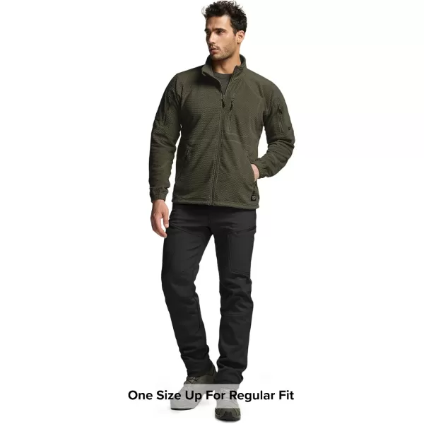 CQR Mens FullZip Tactical Jacket Soft Warm Military Winter Fleece Jackets Outdoor Windproof Coats with Zipper PocketsGrid Fleece Olive Green