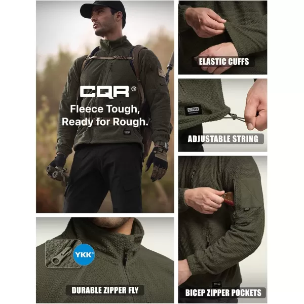 CQR Mens FullZip Tactical Jacket Soft Warm Military Winter Fleece Jackets Outdoor Windproof Coats with Zipper PocketsGrid Fleece Olive Green