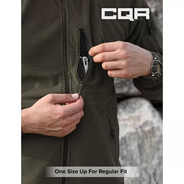 CQR Mens FullZip Tactical Jacket Soft Warm Military Winter Fleece Jackets Outdoor Windproof Coats with Zipper PocketsGrid Fleece Olive Green