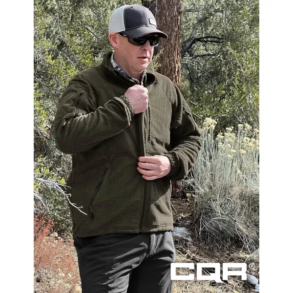 CQR Mens FullZip Tactical Jacket Soft Warm Military Winter Fleece Jackets Outdoor Windproof Coats with Zipper PocketsGrid Fleece Olive Green