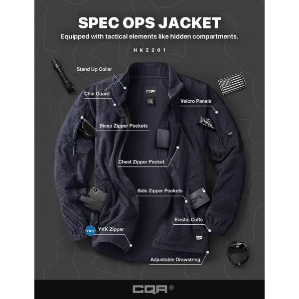 CQR Mens FullZip Tactical Jacket Soft Warm Military Winter Fleece Jackets Outdoor Windproof Coats with Zipper PocketsGrid Fleece Operator Navy