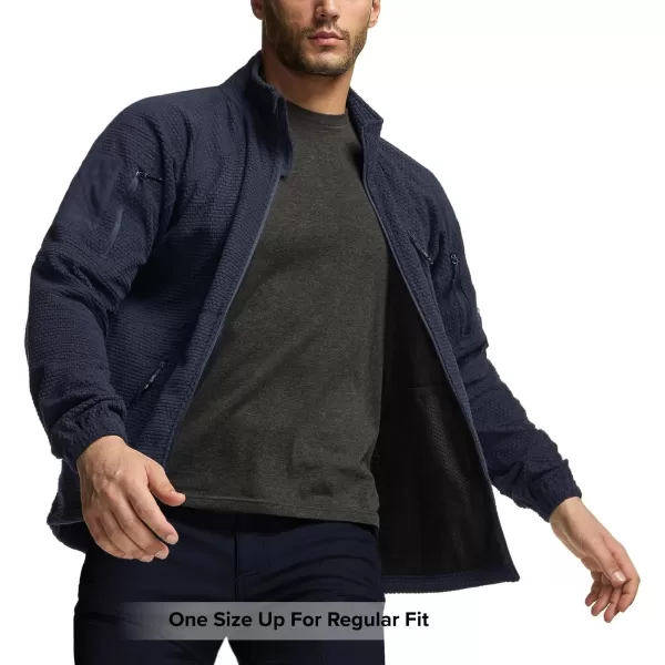 CQR Mens FullZip Tactical Jacket Soft Warm Military Winter Fleece Jackets Outdoor Windproof Coats with Zipper PocketsGrid Fleece Operator Navy