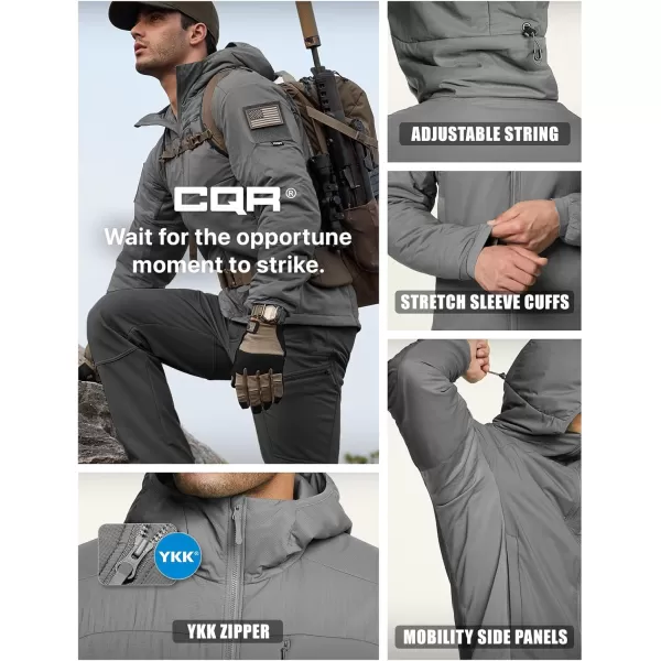 CQR Mens Insulated Hooded Tactical Jacket Lightweight MidLayer Warm Hoodie Water Resistant Full Zip Hiking Work CoatLightweight Charcoal