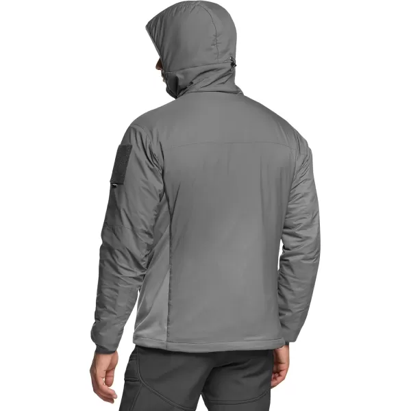 CQR Mens Insulated Hooded Tactical Jacket Lightweight MidLayer Warm Hoodie Water Resistant Full Zip Hiking Work CoatLightweight Charcoal