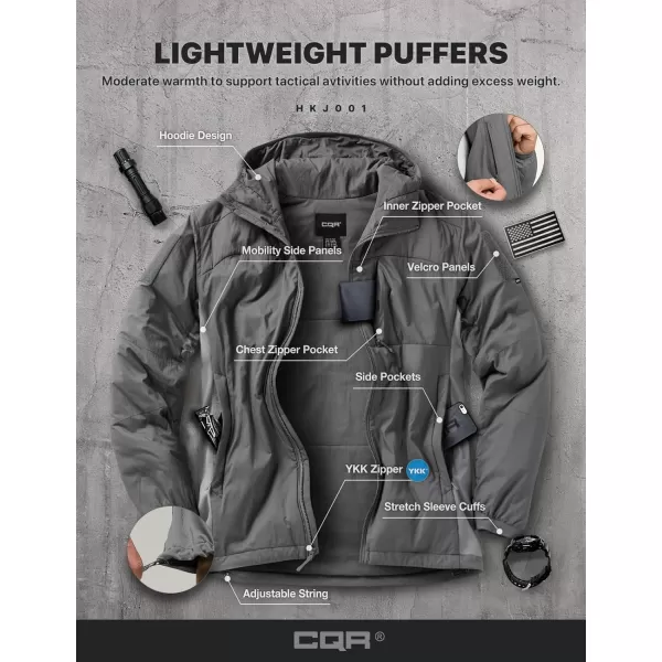 CQR Mens Insulated Hooded Tactical Jacket Lightweight MidLayer Warm Hoodie Water Resistant Full Zip Hiking Work CoatLightweight Charcoal