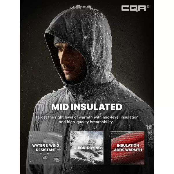 CQR Mens Insulated Hooded Tactical Jacket Lightweight MidLayer Warm Hoodie Water Resistant Full Zip Hiking Work CoatLightweight Charcoal