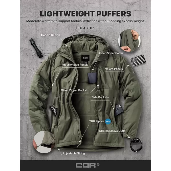 CQR Mens Insulated Hooded Tactical Jacket Lightweight MidLayer Warm Hoodie Water Resistant Full Zip Hiking Work CoatLightweight Olive