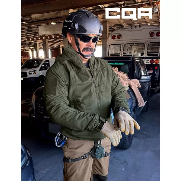 CQR Mens Insulated Hooded Tactical Jacket Lightweight MidLayer Warm Hoodie Water Resistant Full Zip Hiking Work CoatLightweight Olive