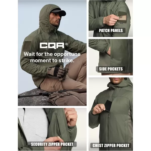 CQR Mens Insulated Hooded Tactical Jacket Lightweight MidLayer Warm Hoodie Water Resistant Full Zip Hiking Work CoatLightweight Olive