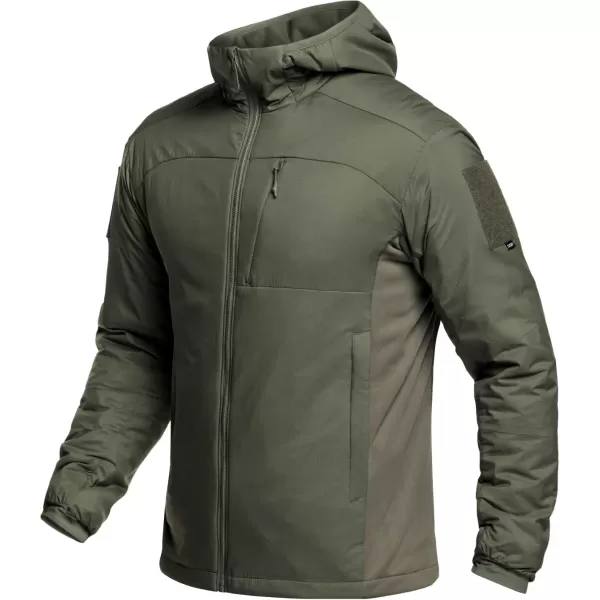 CQR Mens Insulated Hooded Tactical Jacket Lightweight MidLayer Warm Hoodie Water Resistant Full Zip Hiking Work CoatLightweight Olive