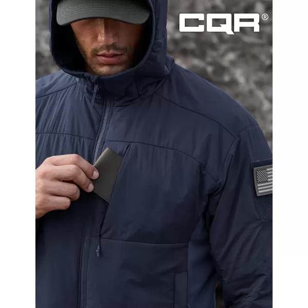 CQR Mens Insulated Hooded Tactical Jacket Lightweight MidLayer Warm Hoodie Water Resistant Full Zip Hiking Work CoatLightweight Operator Navy