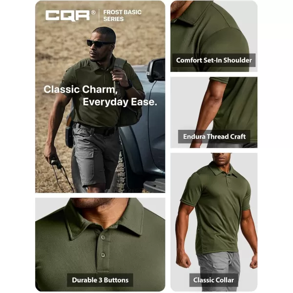 CQR Mens Polo Shirt Short Sleeve Tactical Shirts Dry Fit Lightweight Performance Golf Shirts Outdoor UPF 50 Pique ShirtFrost Basic Army Green