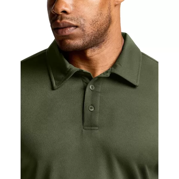 CQR Mens Polo Shirt Short Sleeve Tactical Shirts Dry Fit Lightweight Performance Golf Shirts Outdoor UPF 50 Pique ShirtFrost Basic Army Green