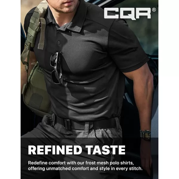 CQR Mens Polo Shirt Short Sleeve Tactical Shirts Dry Fit Lightweight Performance Golf Shirts Outdoor UPF 50 Pique ShirtFrost Basic Black