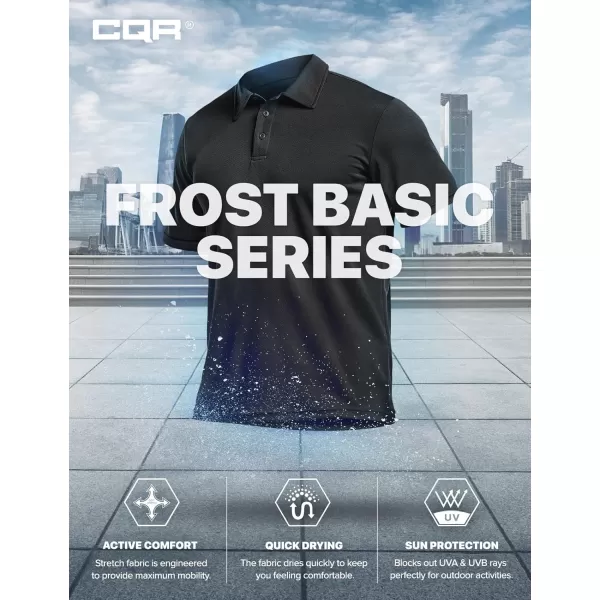 CQR Mens Polo Shirt Short Sleeve Tactical Shirts Dry Fit Lightweight Performance Golf Shirts Outdoor UPF 50 Pique ShirtFrost Basic Black