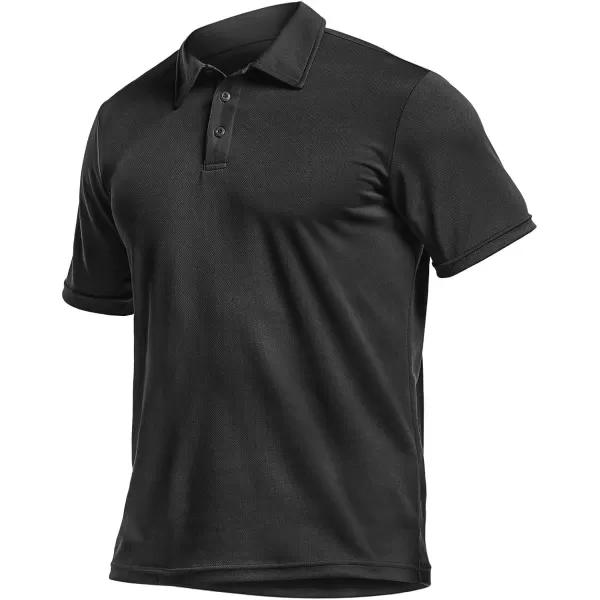 CQR Mens Polo Shirt Short Sleeve Tactical Shirts Dry Fit Lightweight Performance Golf Shirts Outdoor UPF 50 Pique ShirtFrost Basic Black