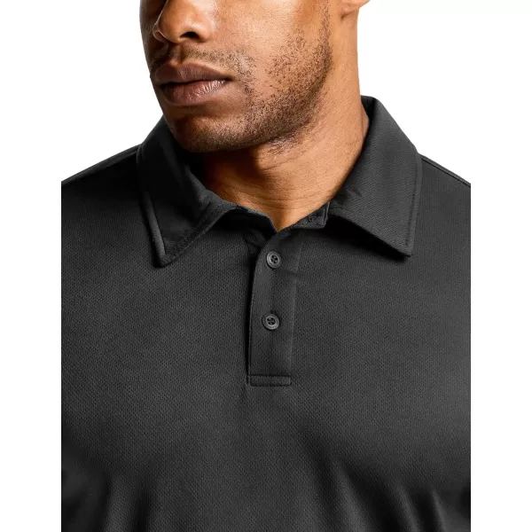 CQR Mens Polo Shirt Short Sleeve Tactical Shirts Dry Fit Lightweight Performance Golf Shirts Outdoor UPF 50 Pique ShirtFrost Basic Black