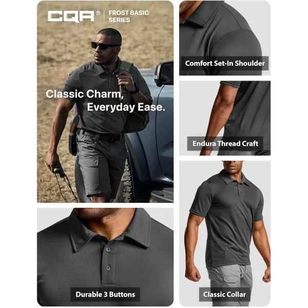 CQR Mens Polo Shirt Short Sleeve Tactical Shirts Dry Fit Lightweight Performance Golf Shirts Outdoor UPF 50 Pique ShirtFrost Basic Charcoal