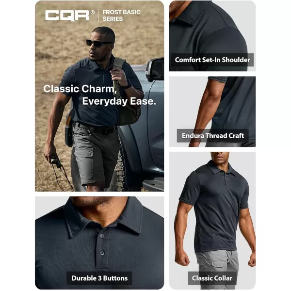 CQR Mens Polo Shirt Short Sleeve Tactical Shirts Dry Fit Lightweight Performance Golf Shirts Outdoor UPF 50 Pique ShirtFrost Basic Navy