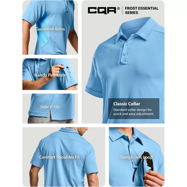 CQR Mens Polo Shirt Short Sleeve Tactical Shirts Dry Fit Lightweight Performance Golf Shirts Outdoor UPF 50 Pique ShirtFrost Essential Aero Blue