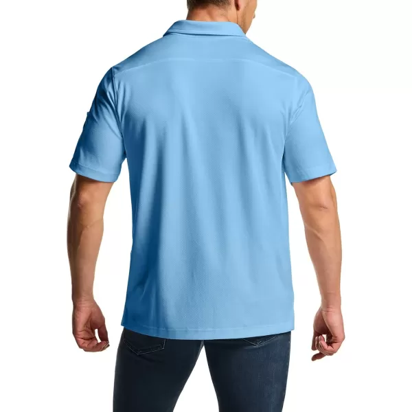 CQR Mens Polo Shirt Short Sleeve Tactical Shirts Dry Fit Lightweight Performance Golf Shirts Outdoor UPF 50 Pique ShirtFrost Essential Aero Blue