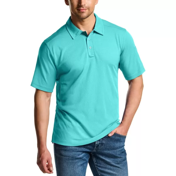 CQR Mens Polo Shirt Short Sleeve Tactical Shirts Dry Fit Lightweight Performance Golf Shirts Outdoor UPF 50 Pique ShirtFrost Essential Aqua Blue