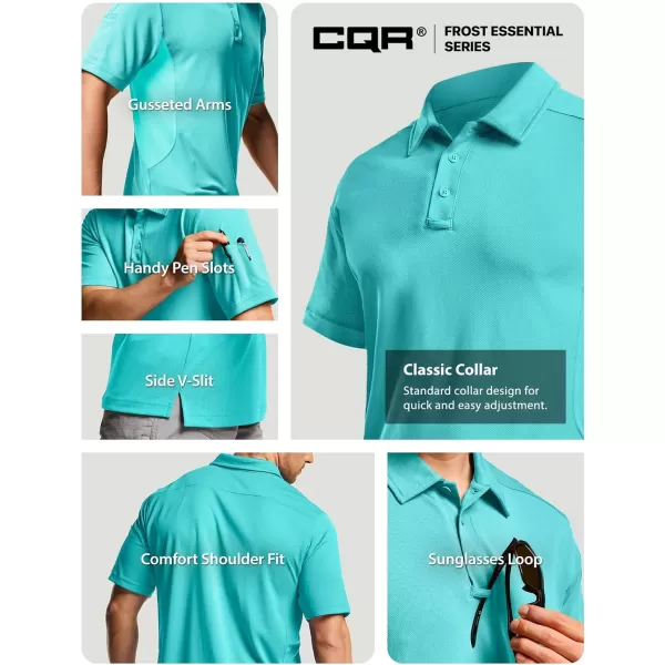 CQR Mens Polo Shirt Short Sleeve Tactical Shirts Dry Fit Lightweight Performance Golf Shirts Outdoor UPF 50 Pique ShirtFrost Essential Aqua Blue