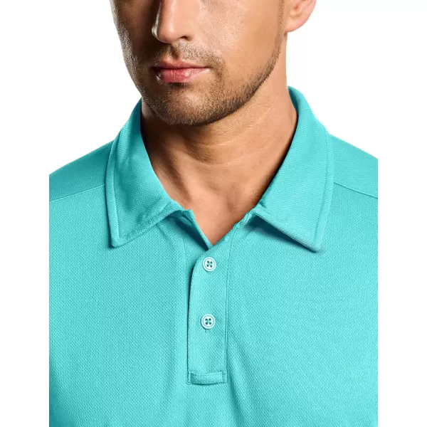 CQR Mens Polo Shirt Short Sleeve Tactical Shirts Dry Fit Lightweight Performance Golf Shirts Outdoor UPF 50 Pique ShirtFrost Essential Aqua Blue